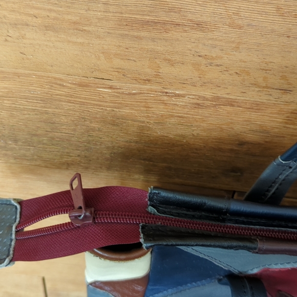 Vintage Retro 60s 70s Patchwork Leather Hippie Bohemian Shoulder Bag Tote Purse - Picture 8 of 8